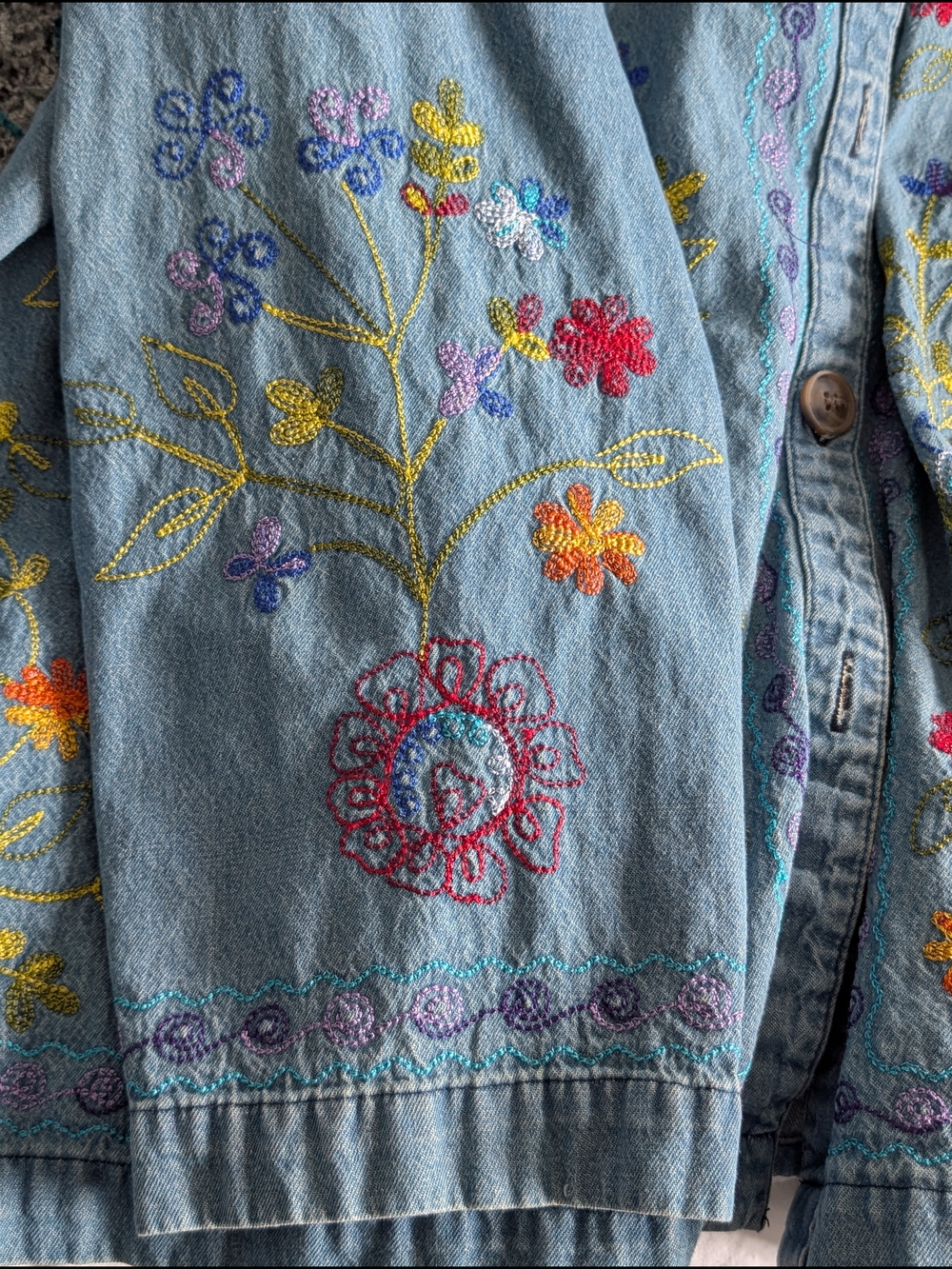Blair Vintage Floral-Embroidered Denim Button-Down Ladies' Shirt 100% Cotton - Picture 7 of 9